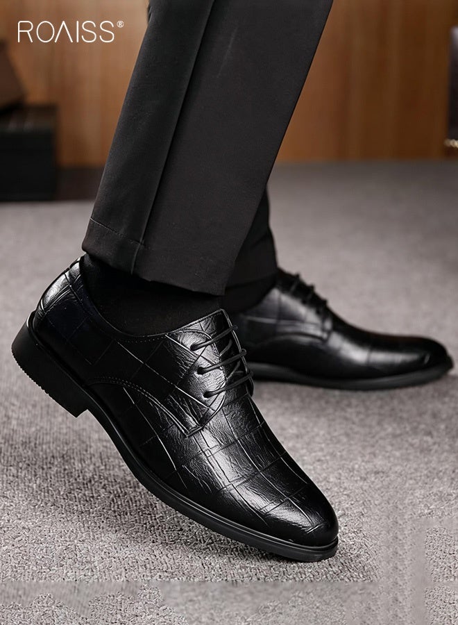 roaiss Men's Pointed Toe Leather Shoes Lace-Up Dress Shoes Formal Style Daily Comfort Breathable Durable for Business Casual Wear and Perfectly Suited for Weddings and Special Occasions Black Plaid Shoes - Image 3